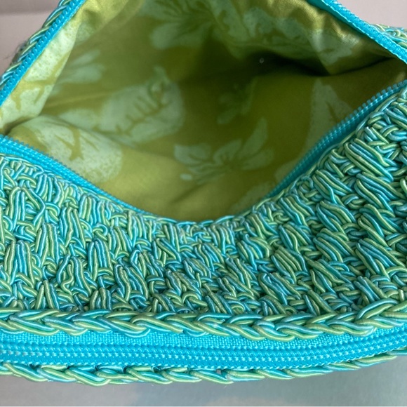 NWOT LIZ Claiborne Shoulder Bag Crochet Teal Blue with Yellow Accents. - Picture 3 of 15